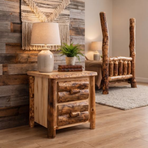 Aspen Nightstand: Some lifestyle images are created with AI for visualization purposes. Crafted from natural solid wood, each piece is unique and will vary.
