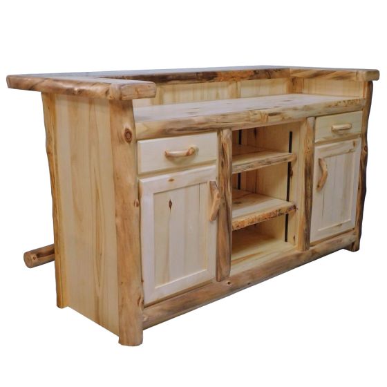 Beartooth Aspen Vintage Log Bar - Flat Front - 72"W - Natural Panel & Natural Log