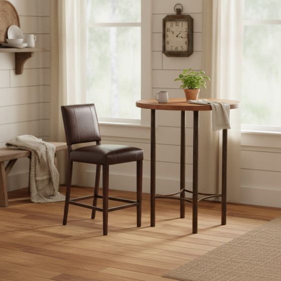 Copper Bar Table: Some lifestyle images are created with AI for visualization purposes. Crafted from natural solid wood, each piece is unique and will vary.