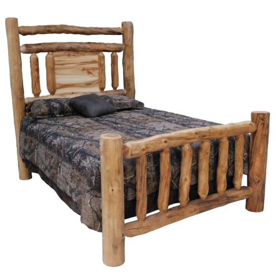Beartooth Aspen Lakeside Accent Traditional Log Bed - Queen - Wild Panel & Natural Log - Single Log Rail Footboard