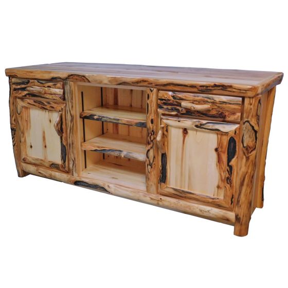 Beartooth Aspen Vintage Log Kitchen Island - Log Front - 84" - Wild Panel & Gnarly Log