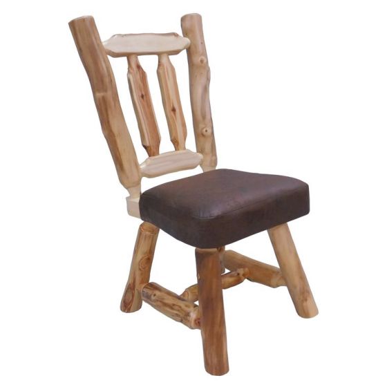 Beartooth Aspen Woodland Upholstered Log Dining Chair - Side Chair - Natural Log - Dakota Brandy Upholstered Seat - Old Cushion Style