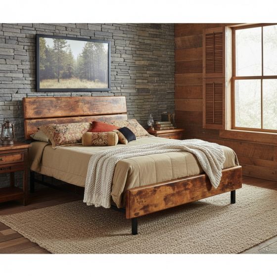 Contemporary Bed: Some lifestyle images are created with AI for visualization purposes. Crafted from natural solid wood, each piece is unique and will vary.
