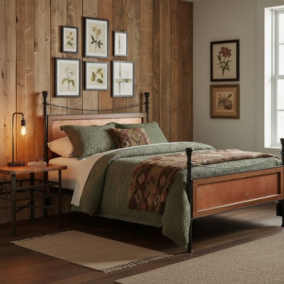 Copper Bed: Some lifestyle images are created with AI for visualization purposes. Crafted from natural solid wood, each piece is unique and will vary.