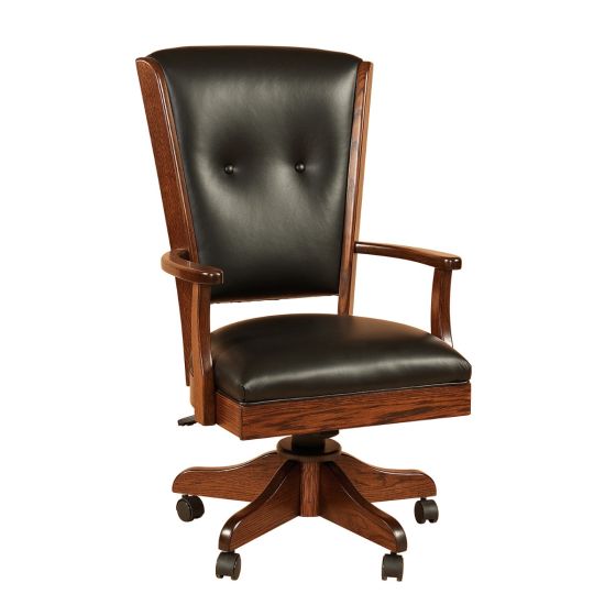 Berkshire Manor Upholstered Office Chair - Kevco Chair Base - Standard Casters - Asbury Brown Finish - Black Leather Upholstery