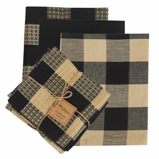 Black & Tan Checkered 4 Piece Kitchen Towel Set