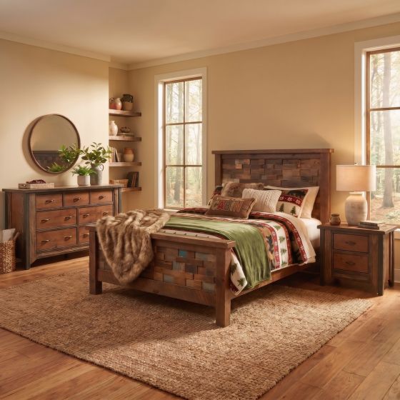 Rustic Barnwood Bed: Some lifestyle images are created with AI for visualization purposes. Crafted from natural solid wood, each piece is unique and will vary.