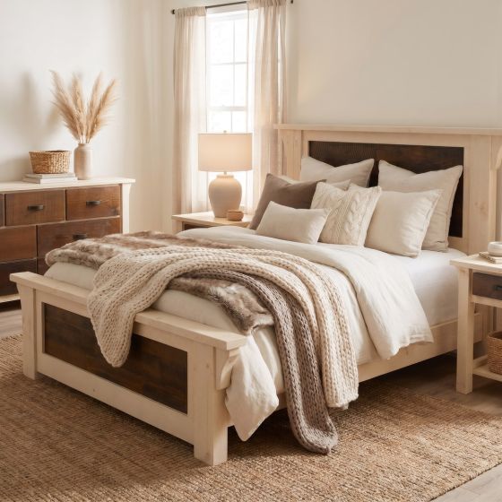 Rustic Cottage Bed: Some lifestyle images are created with AI for visualization purposes. Crafted from natural solid wood, each piece is unique and will vary.