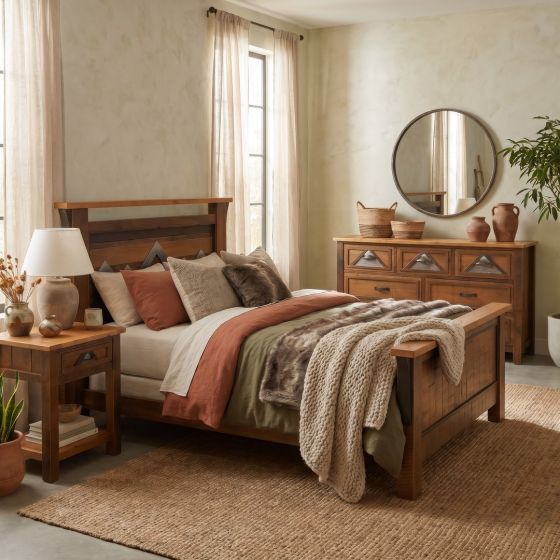 Rustic Barnwood Bed: Some lifestyle images are created with AI for visualization purposes. Crafted from natural solid wood, each piece is unique and will vary.