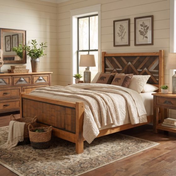 Rustic Bed: Some lifestyle images are created with AI for visualization purposes. Crafted from natural solid wood, each piece is unique and will vary.
