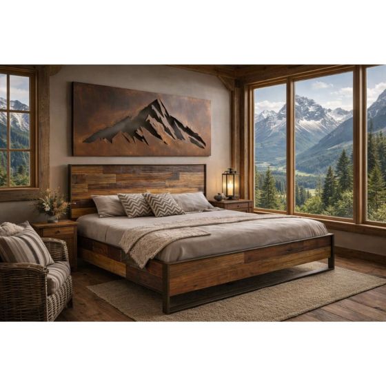 Modern Rustic Bed: Some lifestyle images are created with AI for visualization purposes. Crafted from natural solid wood, each piece is unique and will vary.