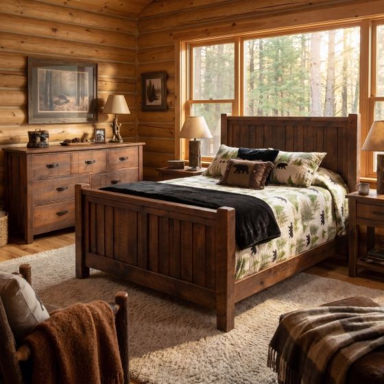 Rustic Bed: Some lifestyle images are created with AI for visualization purposes. Crafted from natural solid wood, each piece is unique and will vary.