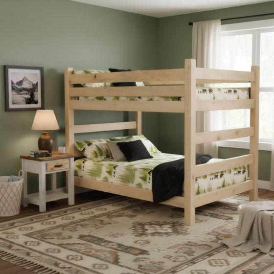 Pine Bunk Bed: Some lifestyle images are created with AI for visualization purposes. Crafted from natural solid wood, each piece is unique and will vary.