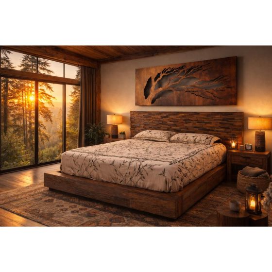 Rustic Reclaimed Wood Platform Bed with Drawers: Some lifestyle images are created with AI for visualization purposes. Crafted from natural solid wood, each piece is unique and will vary.