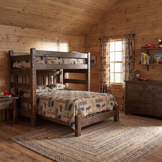 Rustic Retreat Bunk Bed: Some lifestyle images are created with AI for visualization purposes. Crafted from natural solid wood, each piece is unique and will vary.