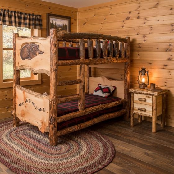 Rustic Bunk Bed: Some lifestyle images are created with AI for visualization purposes. Crafted from natural solid wood, each piece is unique and will vary.