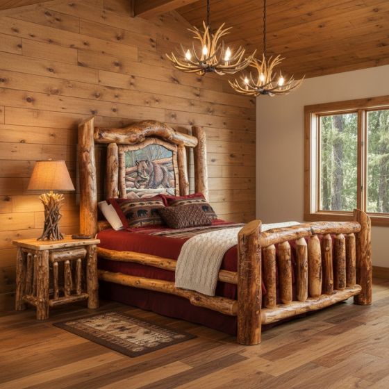 Rustic Bed: Some lifestyle images are created with AI for visualization purposes. Crafted from natural solid wood, each piece is unique and will vary.