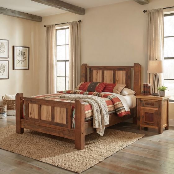 Barn Wood Nightstand: Some lifestyle images are created with AI for visualization purposes. Crafted from natural solid wood, each piece is unique and will vary.
