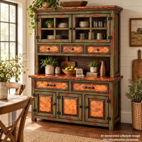 Rustic Copper Buffets & Hutches: This image was generated or modified using AI for visualization purposes.