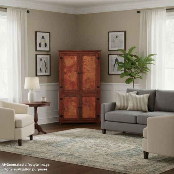 Copper Corner Cabinet: This image was generated or modified using AI for visualization purposes.