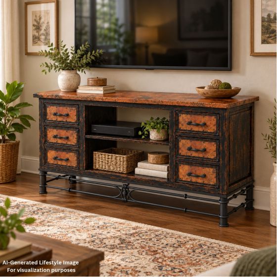 Copper TV Stand: This image was generated or modified using AI for visualization purposes.