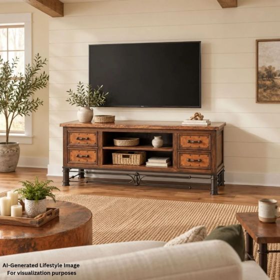 Rustic Copper TV Stand: This image was generated or modified using AI for visualization purposes.
