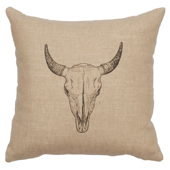 Bull Skull Decor Pillow - Natural Linen