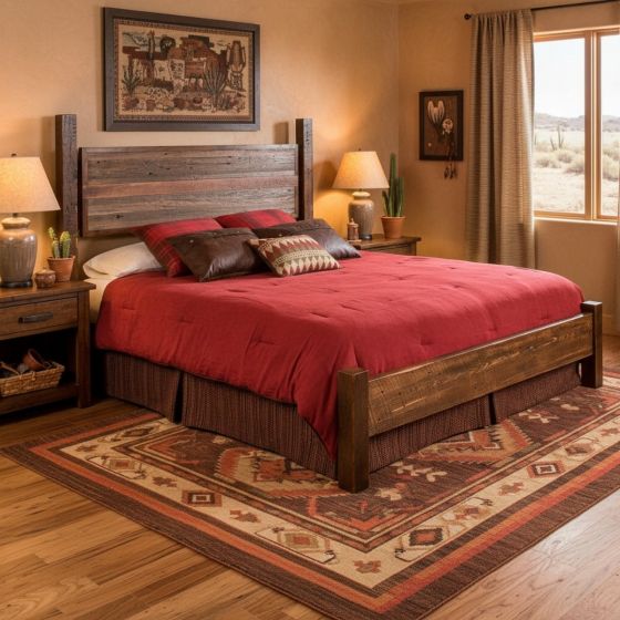 Barnwood Bed: Some lifestyle images are created with AI for visualization purposes. Crafted from natural solid wood, each piece is unique and will vary.