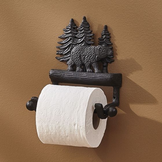 Rustic Cast Black Bear Toilet Paper Holder