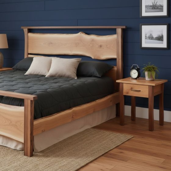 Modern Nightstand: Some lifestyle images are created with AI for visualization purposes. Crafted from natural solid wood, each piece is unique and will vary.