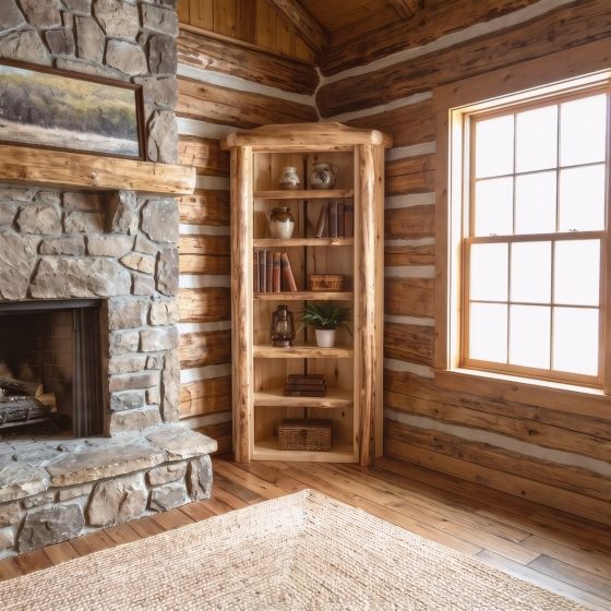 Corner Cabinet: Some lifestyle images are created with AI for visualization purposes. Crafted from natural solid wood, each piece is unique and will vary.