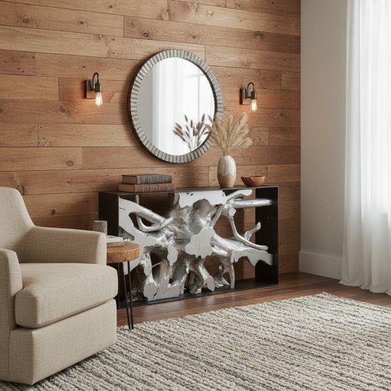 Modern Console: Some lifestyle images are created with AI for visualization purposes. Crafted from natural solid wood, each piece is unique and will vary.