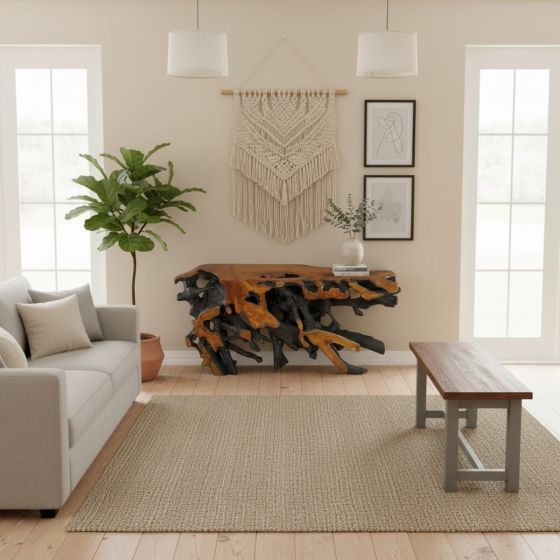 Teak Root Furniture: Some lifestyle images are created with AI for visualization purposes. Crafted from natural solid wood, each piece is unique and will vary.