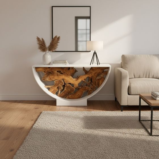 Root Console: Some lifestyle images are created with AI for visualization purposes. Crafted from natural solid wood, each piece is unique and will vary.