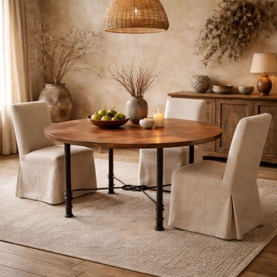 Wabi-Sabi Dining Table: Some lifestyle images are created with AI for visualization purposes. Crafted from natural solid wood, each piece is unique and will vary.