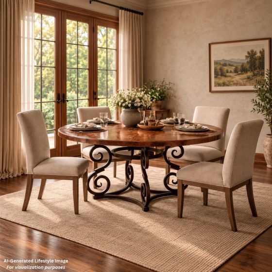 Modern Copper Dining Table: This image was generated or modified using AI for visualization purposes.