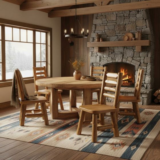Rustic Cedar Log Dining Chair: Some lifestyle images are created with AI for visualization purposes. Crafted from natural solid wood, each piece is unique and will vary.
