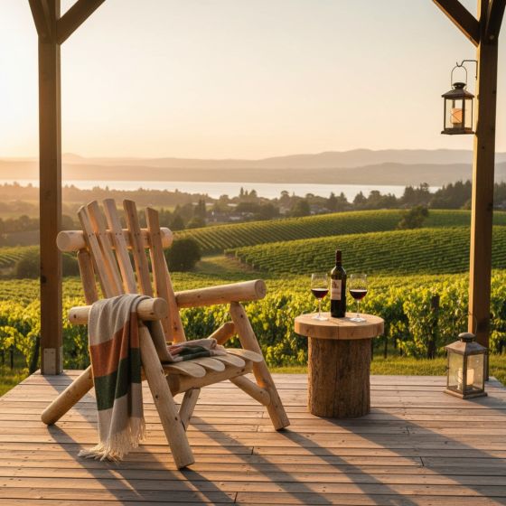 Outdoor Lounge Chair: Some lifestyle images are created with AI for visualization purposes. Crafted from natural solid wood, each piece is unique and will vary.