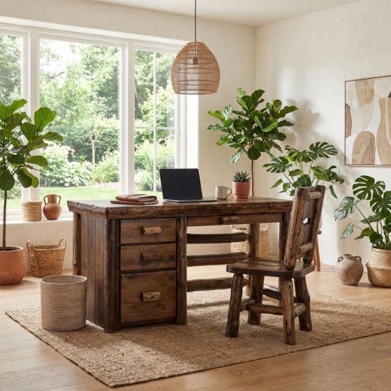 Cedar Log File Desk: Some lifestyle images are created with AI for visualization purposes. Crafted from natural solid wood, each piece is unique and will vary.