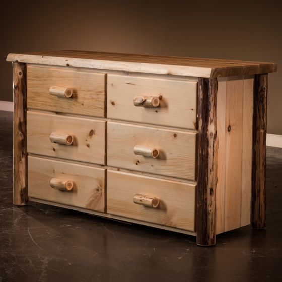 Cedar Lake Frontier 6 Drawer Log Dresser--Clear finish