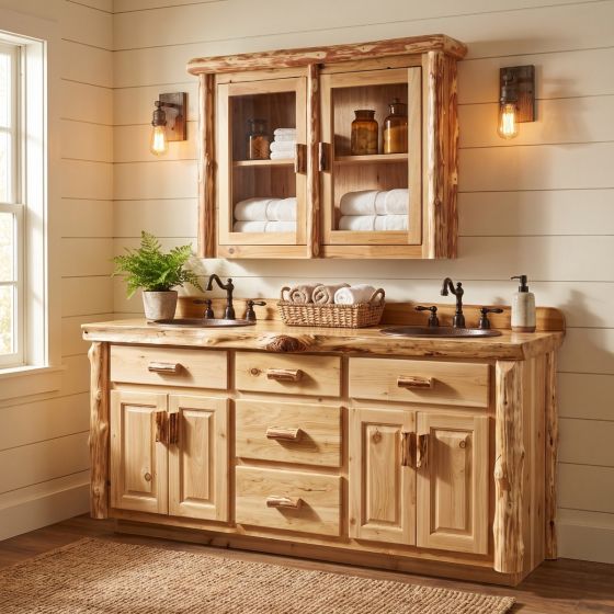 Rustic Medicine Cabinet: Some lifestyle images are created with AI for visualization purposes. Crafted from natural solid wood, each piece is unique and will vary.