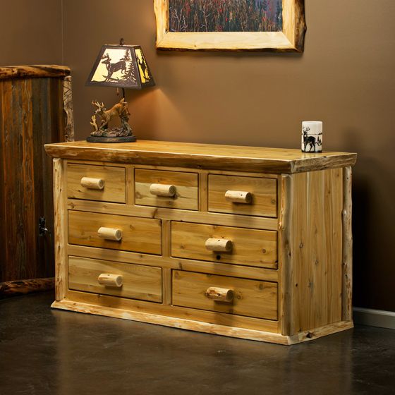 Cedar Lake Lodge 7 Drawer Log Dresser--Clear finish