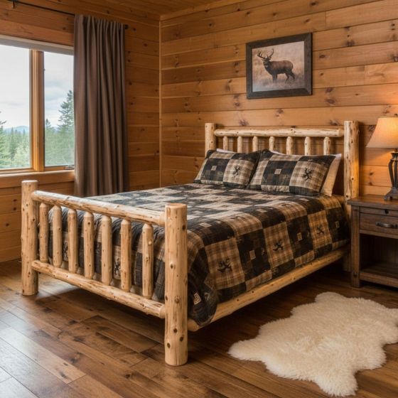 Rustic Bed: Some lifestyle images are created with AI for visualization purposes. Crafted from natural solid wood, each piece is unique and will vary.