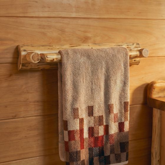 Cedar Towel Bar: Some lifestyle images are created with AI for visualization purposes. Crafted from natural solid wood, each piece is unique and will vary.