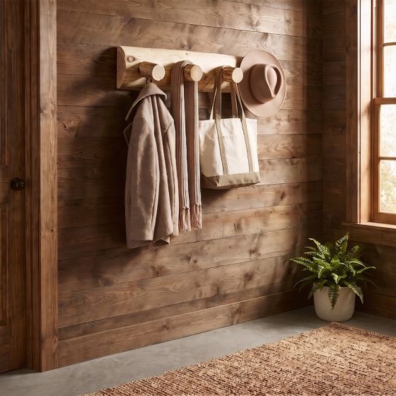 Log Peg Rack: Some lifestyle images are created with AI for visualization purposes. Crafted from natural solid wood, each piece is unique and will vary.