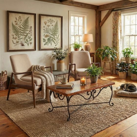 Industrial Copper Coffee Table: Some lifestyle images are created with AI for visualization purposes. Crafted from natural solid wood, each piece is unique and will vary.