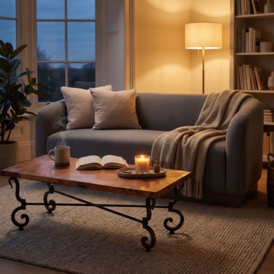 Handcrafted Copper Table: Some lifestyle images are created with AI for visualization purposes. Crafted from natural solid wood, each piece is unique and will vary.
