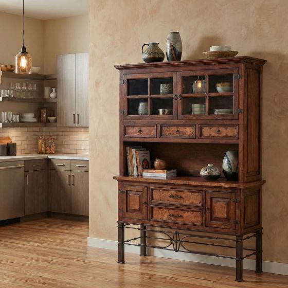 Copper Buffet and Hutch: Some lifestyle images are created with AI for visualization purposes. Crafted from natural solid wood, each piece is unique and will vary.