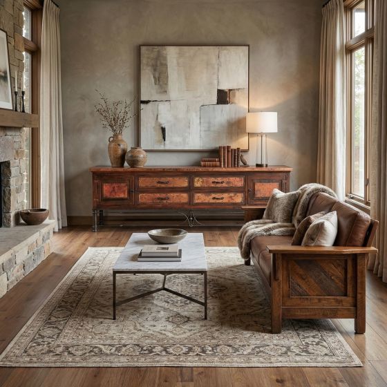 Modern Console: Some lifestyle images are created with AI for visualization purposes. Crafted from natural solid wood, each piece is unique and will vary.