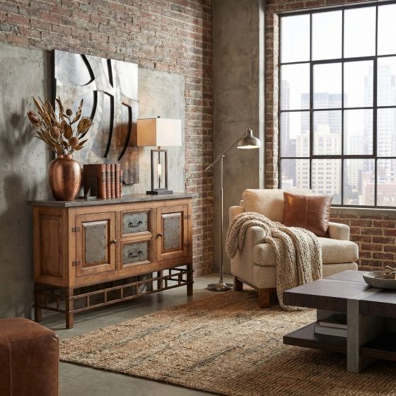 Copper Console: Some lifestyle images are created with AI for visualization purposes. Crafted from natural solid wood, each piece is unique and will vary.